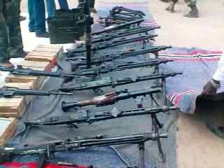 An image circulated on social media reportedly showing weapons seized by Lakes state secutiry officials from UN trucks in Rumbek, on 5 March 2014