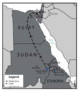 Map shows trafficking route, stretching from eastern Sudan to Egypt's Sinai Peninsula