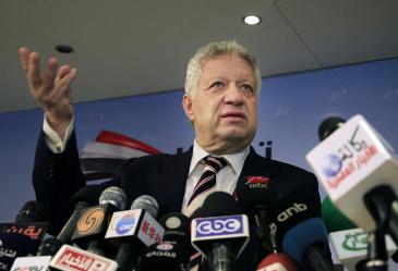 Lawyer and head of a renowned Egyptian soccer club Mortada Mansour speaks during a press conference in the Egyptian capital, Cairo, on 6 April 2014 (AP)