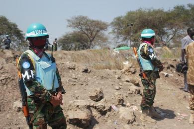 Peacekeepers guard UNMISS compound in Bor,  Jonglei (file photo AFP/Waakhe Simon Wudu)