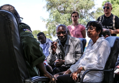 UN special envoy for the prevention of genocide Adama Dieng (L) and UN high commissioner for human rights Navi Pillay at a meeting with South Sudan’s former vice-president turned rebel leader Riek Machar on 29 April 2014 (Photo: Isaac Alebe Avoro Lu’ba/UNMISS)