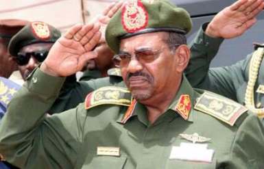 Sudanese president Omer Hassan al-Bashir salutes members of the Sudan Armed Forces (SAF) in the capital, Khartoum (FILE)