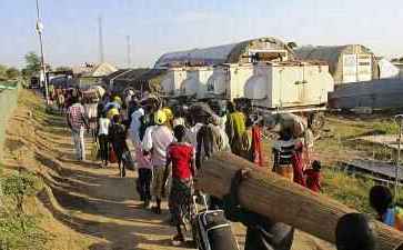 Civilians fleeing violence seek refuge at a UN camp in Bor, the capital of South Sudan's Jonglei state, following the eruption of violence in the country in mid-December (AP)