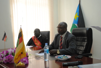 Eastern Equatoria state governor Louis Lobong Lojore speaking at a ceremony in the capital Torit, May 8, 2014 (ST)