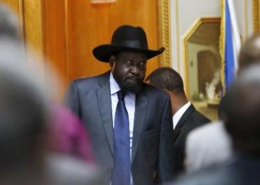 South Sudan's President Salva Kiir walks before he signed peace agreement documents with rebel leader Riek Machar in Addis Ababa May 9, 2014. (Photo Reuters/Goran Tomasevic)