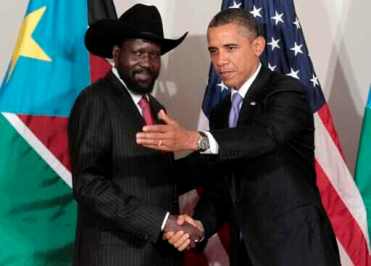 US president Barack Obama meets with South Sudanese president Salva Kiir Mayardit in New York on 21 September 2011 (Photo: AP/Pablo Martinez Monsivais)