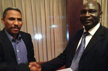 The SPLM-N's Jagoud Mukuar Murada and former MP Ismail Aghbash from the SRAC on 11 July 2014