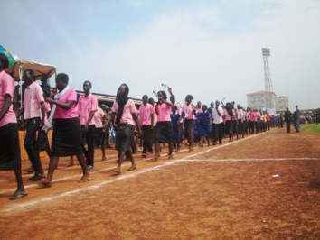Students from Kiir Senior Secondary School march through the street during celebrations marking the third anniversary of South Sudan’s independence from the north in the Western Bahr el Ghazal capital Wau on 9 July 2014 (ST)