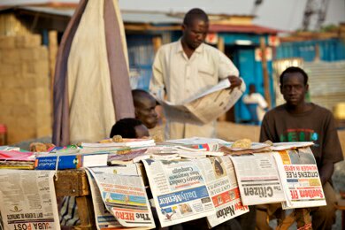 A newspaper vendor in South Sudan's capital, Juba (Photo: Cafod)