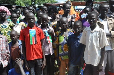 Young boys attend celebrations marking South Sudan's independence from the north in Jonglei state capital Bor on 9 July 2014 (ST)