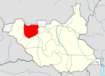 Map detail showing South Sudan’s border state of Northern Bahr el Ghazal
