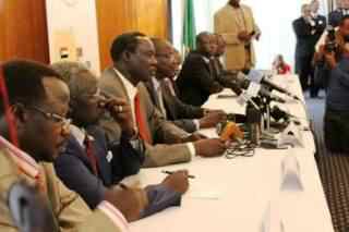 Former South Sudanese political detainees hold a press conference in the Ethiopian capital, Addis Ababa, on 13 February 2014 (Photo: IGAD)