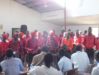 Jonglei's episcopal church choir perform at the Dr John Garang Memorial University of Science and Technology on 22 September 2014 (ST)