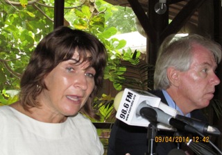 Lillianne Plouman (L) with an unidentified Dutch official in Juba September 4, 2014 (ST)