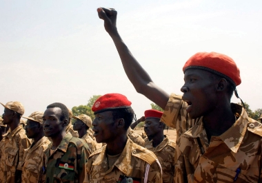 Soldiers from the South Sudanese army (SPLA) assembled in the capital, Juba on 8 January 2014 (Photo: Mehmet Kemal Firik/Anadolu Agency/Getty)