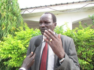 Chief government whip Deng Ajang Duot speaks to the press in Jonglei capital Bor on 7 December 2024 (ST)