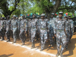 Police officers on parade in Jonglei state capital Bor (ST)