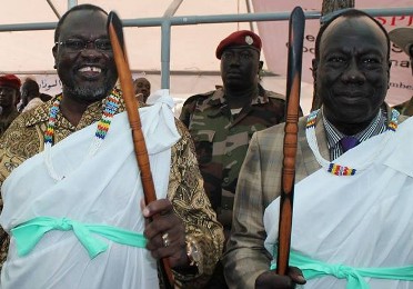 SPLM in Opposition leader Riek Machar Teny and his deputy, General Afred Ladu Gore, in Pagak on 9 December 2014 (ST)