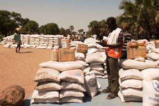 A World Vision staff member at a food distribution point in Upper Nile state (courtesy photo)