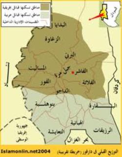 خارطة توضح التقسيمات القبلية في دارفور الكبرى