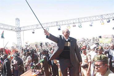 Sudanese president Omer Hassan al-Bashir addressing supporters in West Darfur capital El-Geneina on 18 January 2015
