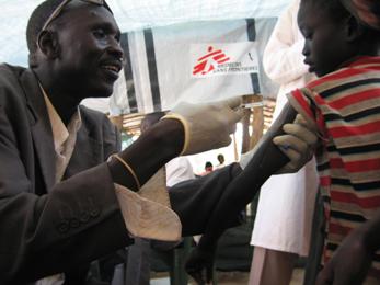 A South Sudanese child is vaccinated for measles as part of an MSF campaign in 2011 (Photo: Avril Benoit/MSF)