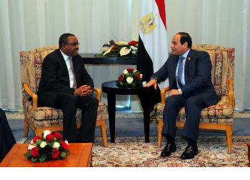 FILE - Egyptian president Abdel Fattah el-Sisi (R) with Ethiopian Prime Minister Hailemariam Desalegn (L) meeting in Cairo (Egypt Presidency handout photo)