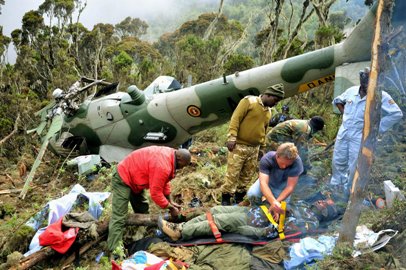 An Ugandan attack helicopter crashed on Mount Kenya on Monday 13 Aug 2012. (Photo Reuters)