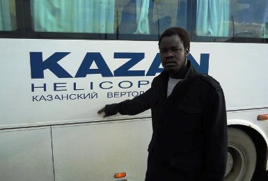 A photo posted by Adhelmouz Machiek Adhelmouz in his Facebook page where he appears near a bus of Kazan Helicopters, a Russian helicopter manufacturing company based at Kazan, Republic of Tatarstan