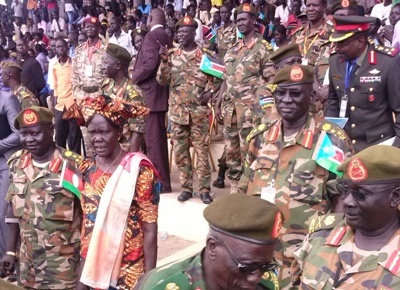 SPLA generals attend the 31st anniversary of the formation of the rebel force in Juba on May 16, 2014 (ST)