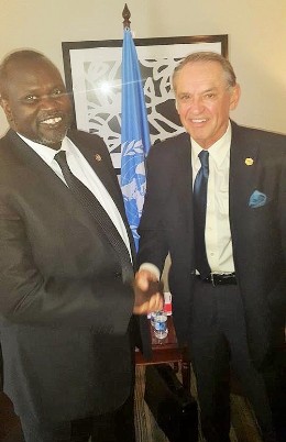 SPLM-IO leader, Dr. Riek Machar meets with the United Nations Deputy Secretary General, Jan Eliasson, Johannesburg, South Africa, June 13, 2015 (ST)