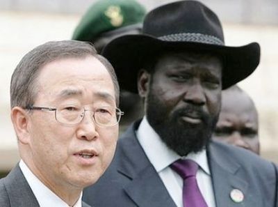 UN Secretary General Ban Ki-moon and President Salva Kiir speak to the media in Juba (File/AFP)