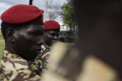 SPLA) soldiers sit before the start of celebrations on the 31st anniversary of the SPLA in Juba May 16, 2014. (Photo Reuters/Andreea Campeanu)