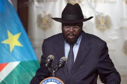 President Salva Kiir addresses the nation from the State House on September 15, 2015, in Juba (Photo AFP/Charles Atiki Lomodong)