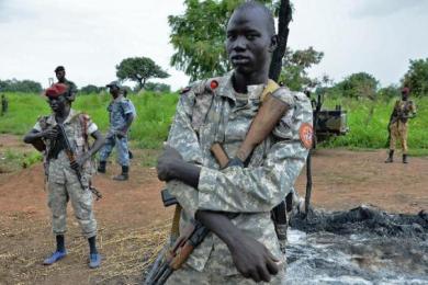 South Sudanese SPLA soldiers are pictured in Pageri in Eastern Equatoria state on August 20, 2015 (Photo AFP/Samir Bol)