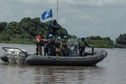 Bangladesh peacekeepers members of UNMISS Marine Unit launched on 22 June 2015 to protect UN barges (Photo UNMISS/Isaac Gideon)