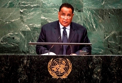 Sudan's foreign minister Ibrahim Ghandour, addresses the general debate of the General Assembly’s seventieth session on 2 October 2015 (Photo UN/Cia Pak)