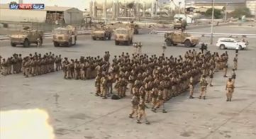 TV footage showing Sudanese soldiers at a port in west Aden (Sky News Arabia)