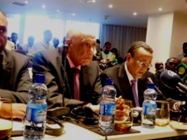 Ibrahim Mahmoud Hamid head of the government delegation for the cessation of hostilities in the Two Areas speaks at the opening session on Thursday November 19, 2015 (ST Photo),