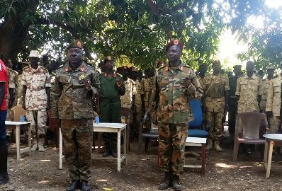 SPLA chief of general staff Gen. Gagod Mukwar (L) during his inspection tour in South Kordofan in undated picture extended by SPLM-N on November 29, 2015