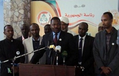 NJEM leader Mansour Arbab Younis speaks in a press conference in Khartoum on 5 January 2016 (ST Photo)