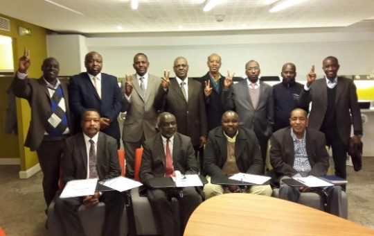 SRF-Gibril leadership members pose for a collective picture at the end of a meeting in Paris on 12 February 2016 (Courtesy photo of SRF-Gibril)