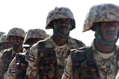 Sudanese troops participating in the ’North Thunder’ military drill with troops from 20 nations in Saudi Arabia on 16 February 2016 (Photo Saudi Press Agency)