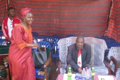 Yambio County Commissioner Hussein Enoka,(C) and former HR division Caroline Waudo (L)  attending Hunam Rights Day in Yambio on February 25 February 2016 (ST Photo)