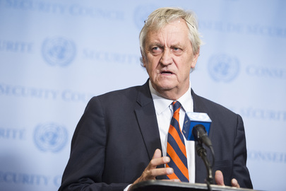 Nicholas Haysom, head of UN mission in Afghanistan speaks to journalists following a Security Council meeting on December 2016 (UN Photo)