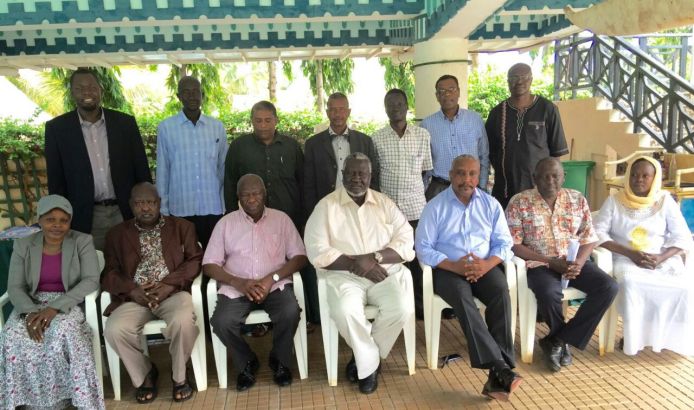 SPLM-N leadership members pose for a collective picture after the end of a four-day workshop in Dar es Salaam Tanzania on April 15, 2016 (courtesy photo of SPLM-N)