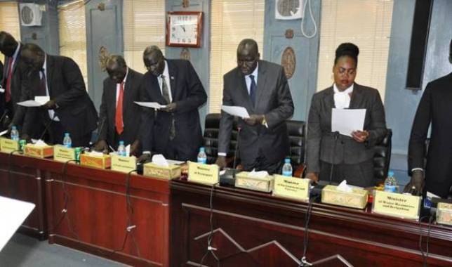 Ministers of the transitional government of national unity swearing in on 29 April 2016 (Photo Moses Lomayat)