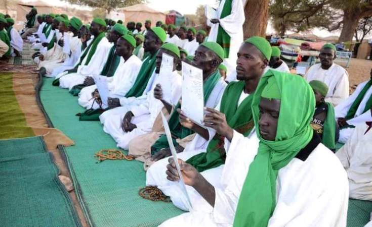 Members of a Tijaniyya Sufi order group that recently moved to North Darfur from Sennar state following an internal rift are pictured in Ghareer area where they are settled on 8 April 2016 (ST Photo)