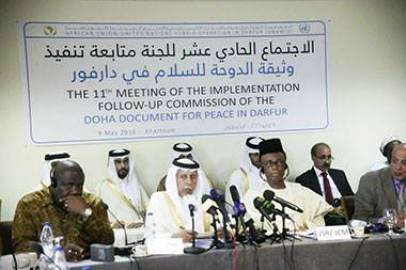 Qatari Deputy Prime Minister Abdullah bin Ahmed al-Mahmoud chairs the 11th meeting of the the International Follow-up Committee for DDPD Implementation in Khartoum on May 9, 2016 (ST Photo)