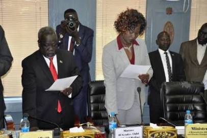 Ministers of the Transitional Government of National Unity swearing in on 29 April 2016 (Photo Moses Lomayat)